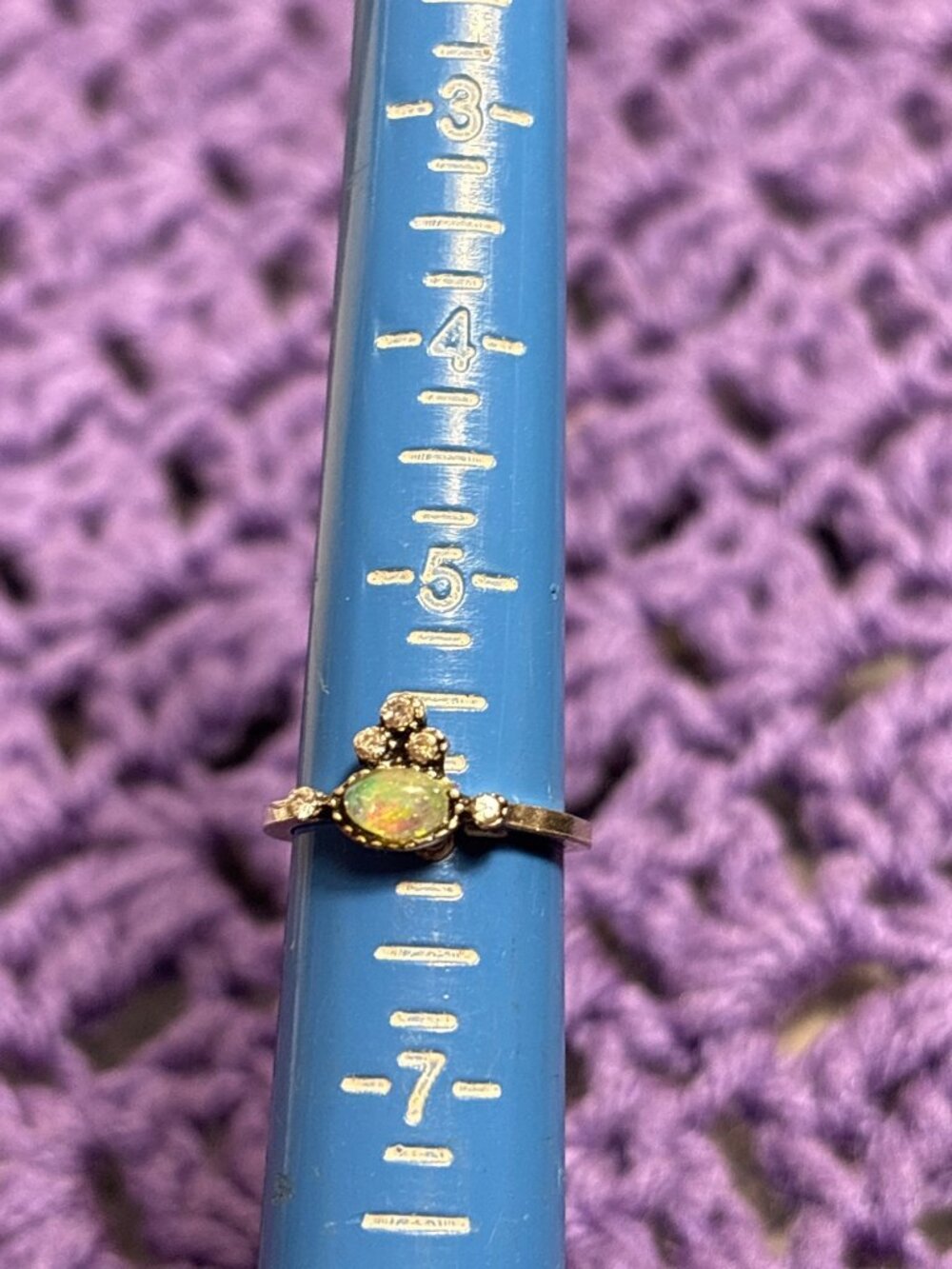Faux Opal Clear Rhinestone Ring Size 6 Silvertone